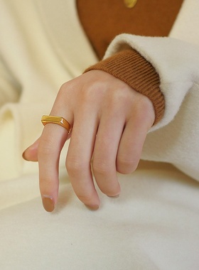 冷淡风日韩简约网红时尚金色食指钛钢戒指女欧美复古个性饰品