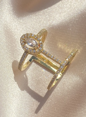 时尚锆石环形高级感开口镂空戒指小众手饰宝石百搭气质饰品