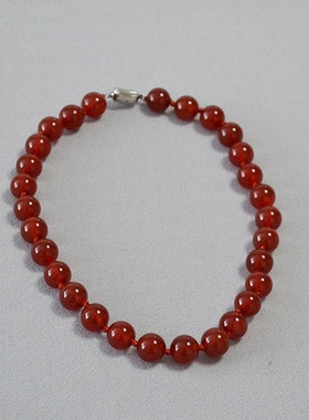 欧美小众复古夸张大颗黑红玛瑙真石打结串珠元宝扣短款项链锁骨链