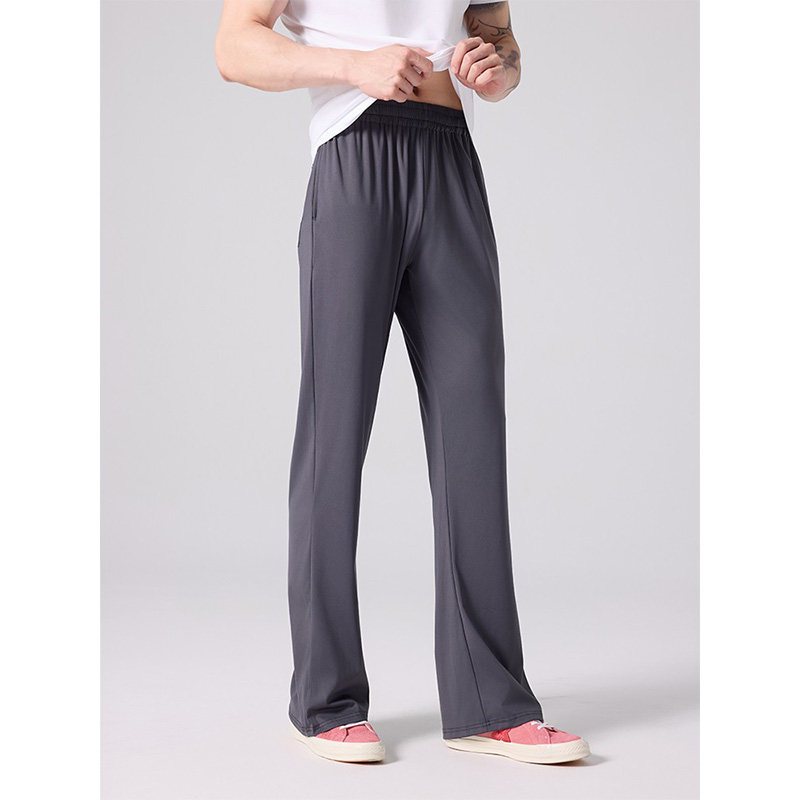 夏季运动长裤宽松显腿长高弹垂感纯色百搭休闲弯刀松紧腰阔腿裤男