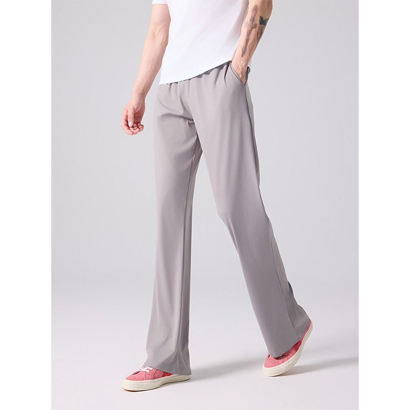夏季运动长裤宽松显腿长高弹垂感纯色百搭休闲弯刀松紧腰阔腿裤男