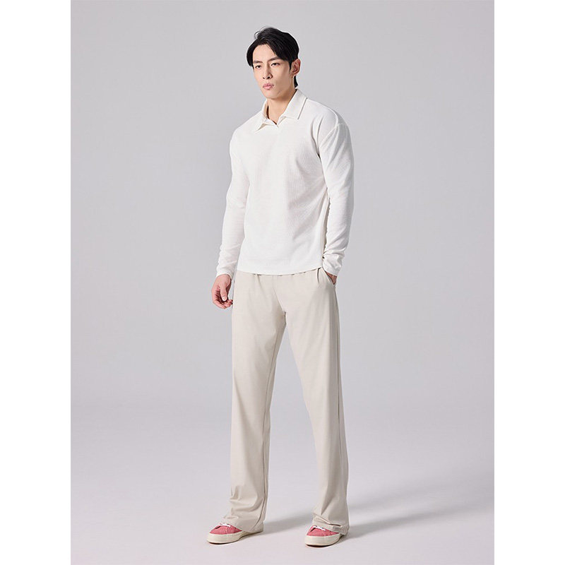 夏季运动长裤宽松显腿长高弹垂感纯色百搭休闲弯刀松紧腰阔腿裤男