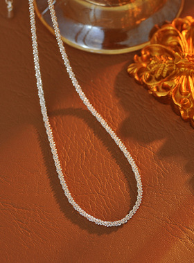 【婷范】意大利VICENZA小众电镀钯白k波光粼粼闪光锁骨链满天星