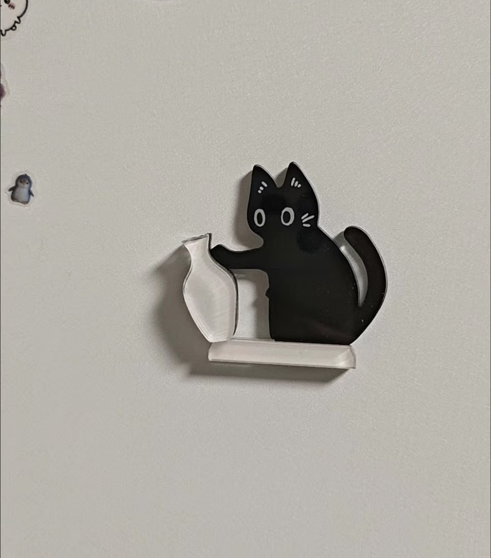 小黑猫推花瓶摆件猫胡子收纳神器可爱猫咪冰箱贴猫胡须磁吸猫咪贴,淘宝优惠券,粉丝福利购,淘宝优惠卷