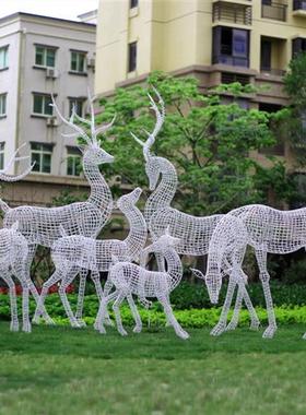 不锈钢字母鹿镂空鹿户外草坪园林景观装饰铁艺梅花鹿雕塑动物摆件