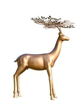 大型户外抽象仿铜招财梅花鹿玻璃钢雕塑园林公园小区装饰