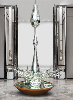 酒店大堂水滴不锈钢大摆件客厅水纹装饰品玻璃钢金属落地雕塑定制