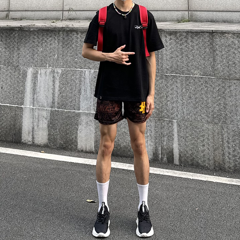 IP复古涂鸦美式短裤男夏季潮牌运动四分篮球裤网眼速干宽松训练裤 - 图1