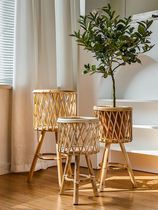 Na Home Flower Room Nordic Wind Living Room Plant Bamboo choreoflower basket Decorative Tortoise Back Bamboo-made flower frame Flower Shelf