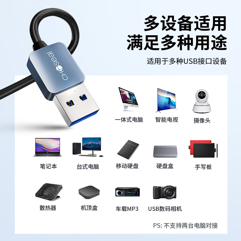 秋叶原(CHOSEAL)双头USB3.0公对公数据传输线公对母线移动硬盘盒高速延长线笔记本散热器机顶盒连接线QS530-图1