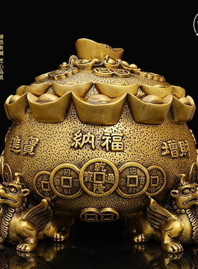 黄铜貔貅铜聚宝盆存钱罐摆件双鱼怪兽金蟾聚宝盆礼品店铺办公室