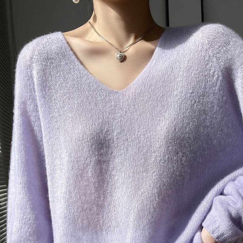 2025秋冬新款爆款 V领蚕丝羊绒衫女宽松慵懒风针织打底衫毛衣上衣,淘宝优惠券,粉丝福利购,淘宝优惠卷