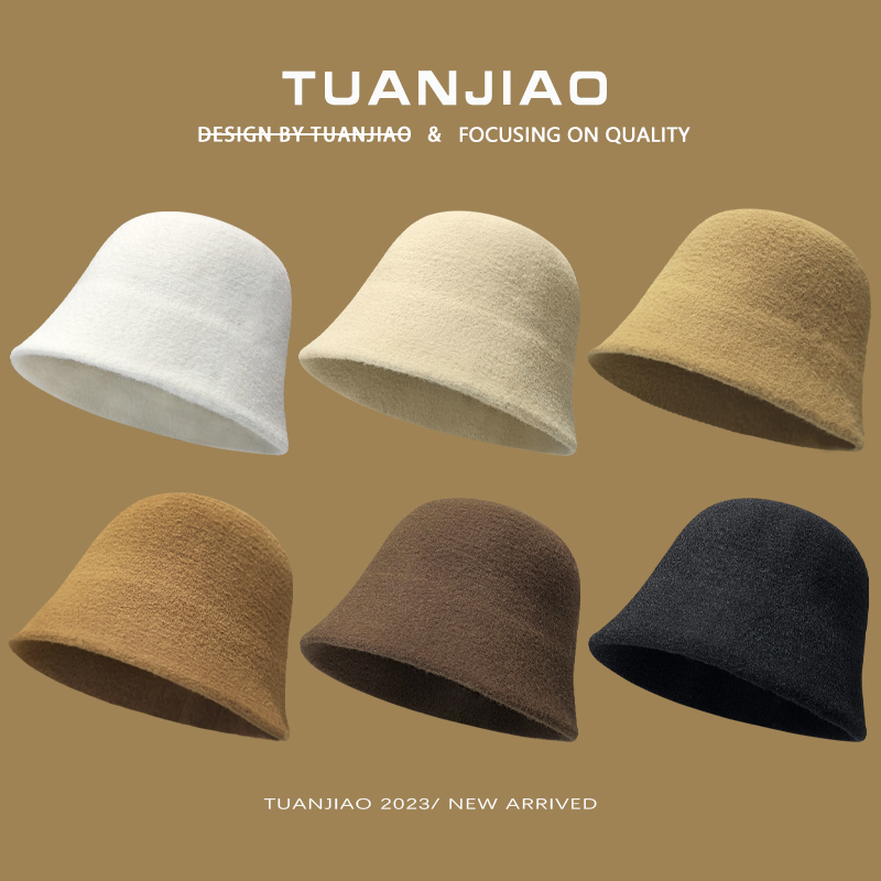 美拉德风帽子女秋冬羊毛呢针织渔夫帽洋气素颜遮脸水桶帽显脸小男 - 图0