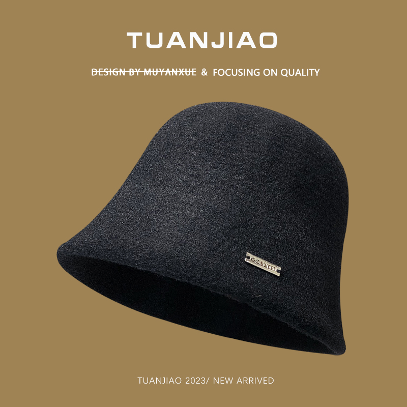 美拉德风帽子女秋冬羊毛呢针织渔夫帽洋气素颜遮脸水桶帽显脸小男 - 图2