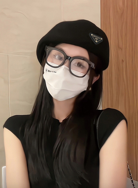 黑色反戴贝雷帽女2023新款大头围前进帽子秋冬款毛呢画家帽显脸小