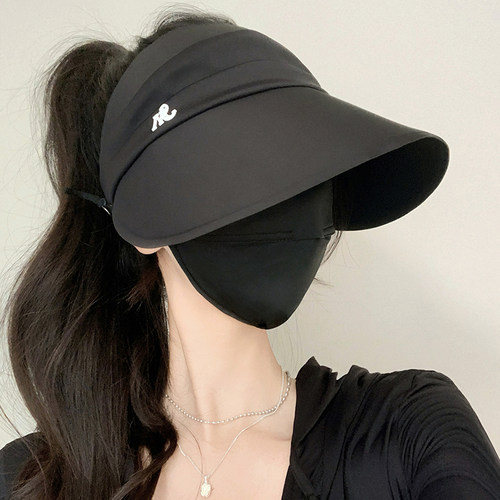 防晒帽女2026新款夏天空顶渔夫帽扎高马尾遮阳帽子防紫外线太阳帽 - 图0