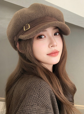 羊羔绒显脸小保暖八角贝雷帽女冬