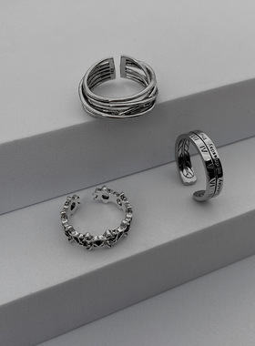 六芒星罗马数字戒指欧美三件套