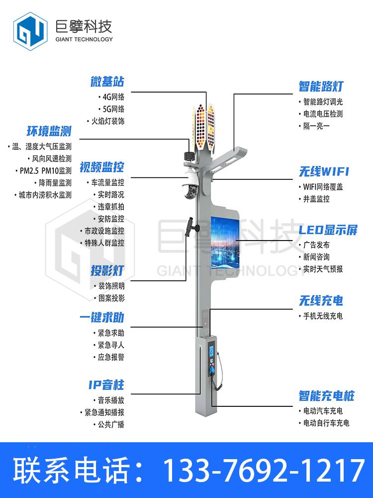 巨擘OEM5G智慧灯杆含PM2.5显示屏充电桩智能路灯软件免费本地部署-图0