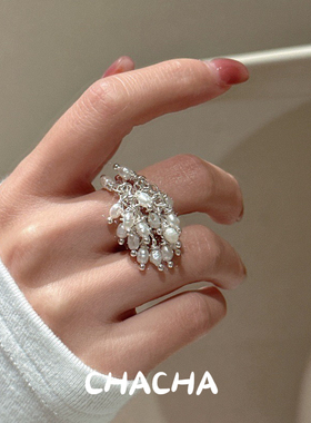 茶茶S925纯银韩版小众设计感复古简约时尚珠珠戒指原创个性指环