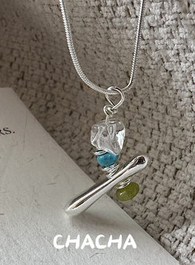 茶茶S925纯银韩版小众设计感堆叠复古项链韩版时尚个性简约锁骨链