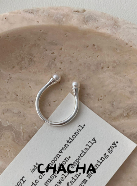 茶茶S925纯银U型珍珠戒指女复古轻奢小众设计高级感韩国ins指环