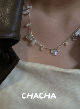 茶茶925纯银韩版小众设计感方块片片项链复古INS风简约抽拉锁骨链