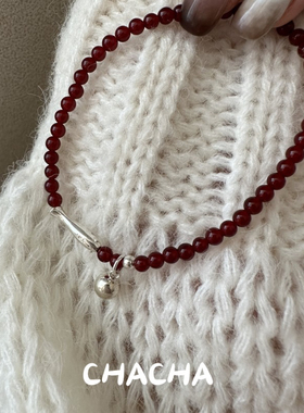 茶茶 S925纯银韩版小众设计感红玛瑙小鱼手链年年有余首饰品