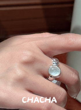 茶茶 S925纯银韩版小众设计感水沫玉韩式戒指复古时髦简约款指环