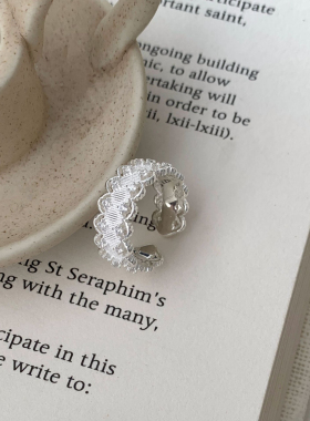 茶茶 蕾丝花边拉丝戒指/925纯银小众设计感蕾丝花边拉丝戒指