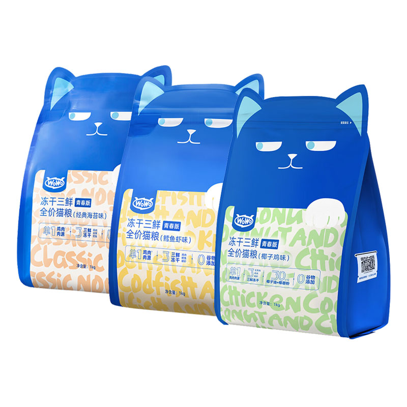 wowo喔喔猫粮冻干三鲜青春版全价全期海苔鳕鱼椰子鸡全猫龄1kg - 图3