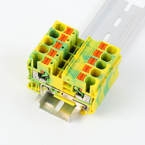 PT6-PE黄绿接线端子直通型导轨插拔直插式连接免工具弹簧接地端子 - 图2