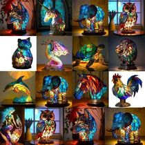 Artwork Table Lamps Resin Stained Glass Animal Table Light N