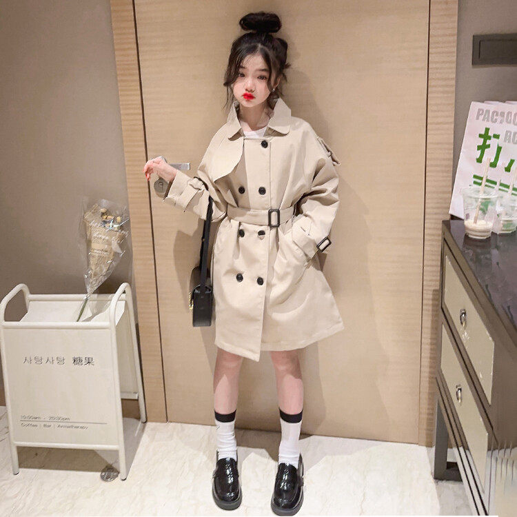 女童风衣2024新款洋气中大童春秋童装儿童中长款英伦风外套潮春装,淘宝优惠券,粉丝福利购,淘宝优惠卷