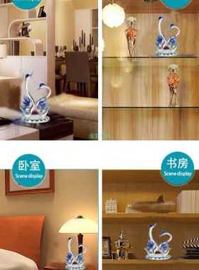 水晶天鹅客厅新房电视酒柜装饰品小摆件创意爱情鸟一对轻奢乔迁喜