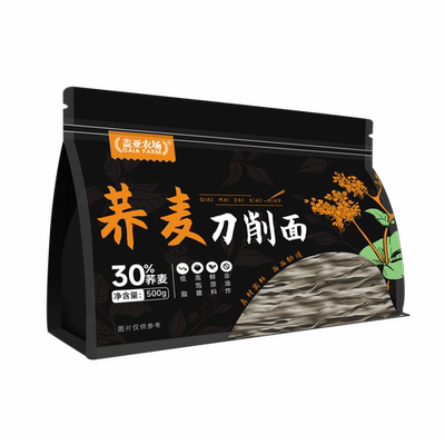 盖亚农场荞麦刀削面500g低脂饱腹密封袋装速食山药面条挂面拌面