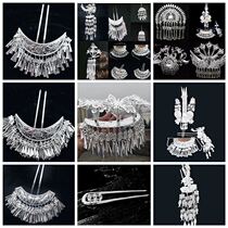 March Three ethnic minorities Wind and strong Yi ethnic clothing silver head decorated Tujia Miao dance choral performance accessories hairpin