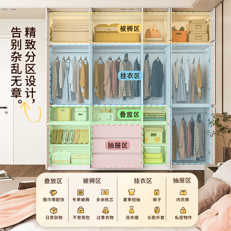 钢制衣柜卧室简约家用自由组合分段式免拉手带抽屉钢制组合大衣柜,淘宝优惠券,粉丝福利购,淘宝优惠卷