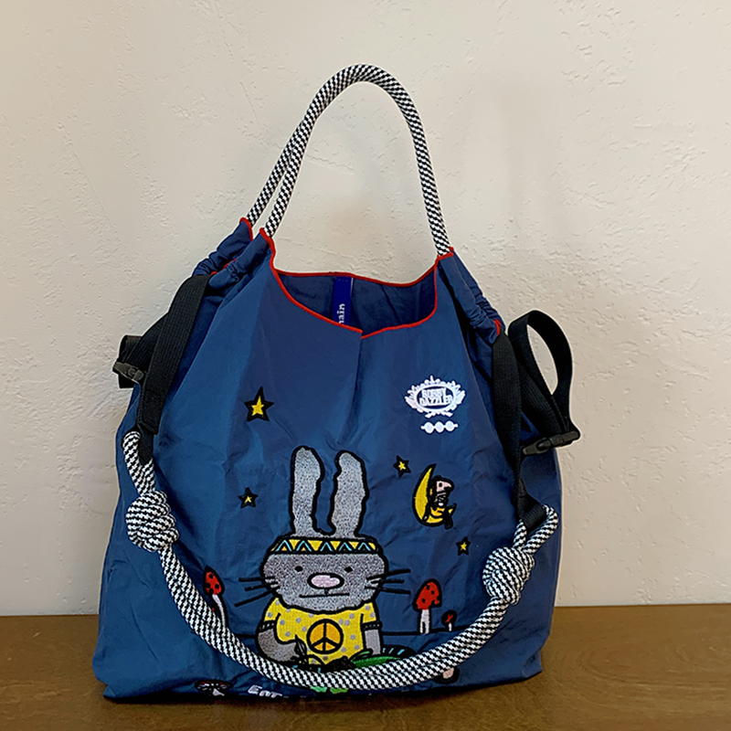 日系ballchain熊猫乐队刺绣购物袋高圆圆同款尼龙帆布单肩斜挎包 - 图1