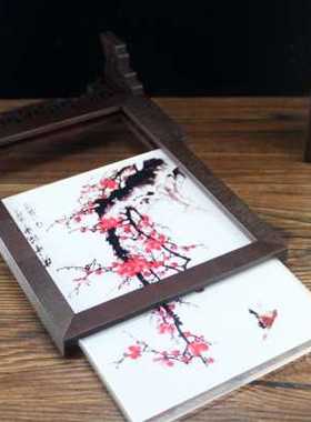 中国风复古迷你屏风摆件台屏 组装式相框餐牌架 茶具拍摄装饰道具