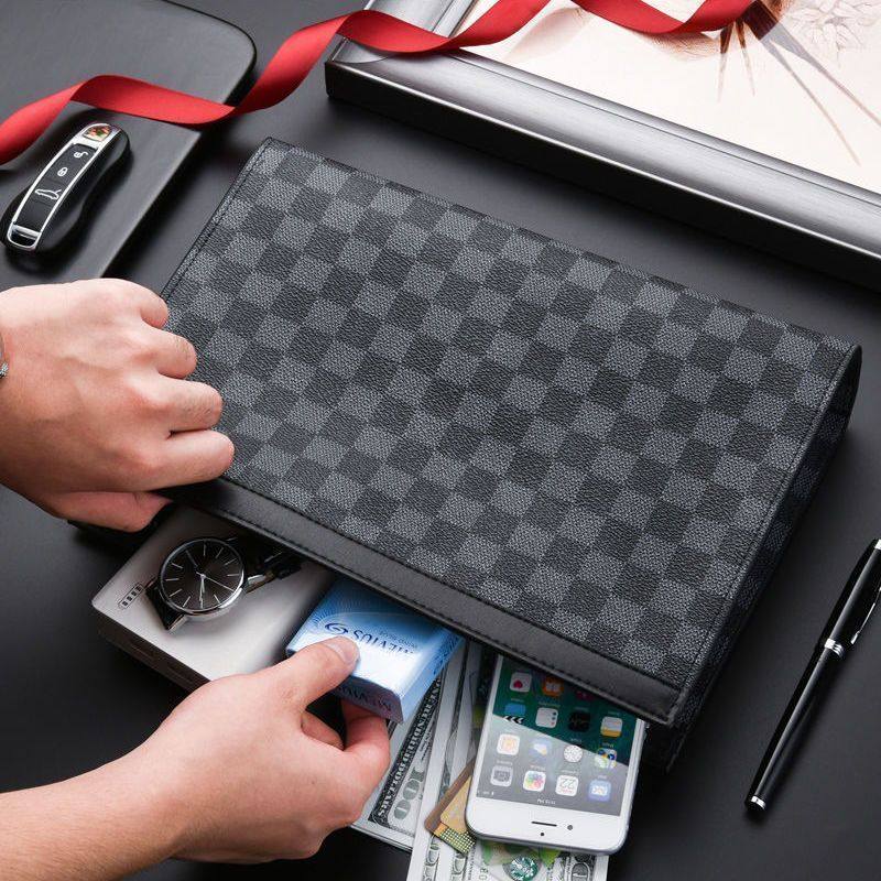 金金兔男士时尚百搭棋盘格子手拿包大容量商务休闲手抓包潮牌夹包,淘宝优惠券,粉丝福利购,淘宝优惠卷