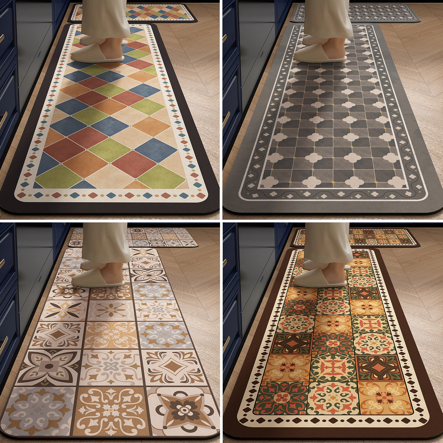 American retro style kitchen special floor mat diatom mud water-absorbent non-slip oil-absorbent floor mat wipeable no-wash household carpet