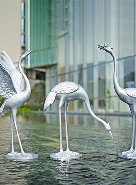 户外仿铜仙鹤雕塑玻璃钢园林水景装饰品景观庭院公园丹顶鹤鸟摆件