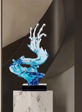 创意浪花雕塑透明树脂摆件现代酒店售楼大厅别墅样板房软装艺术品