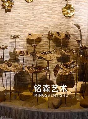 不锈钢荷叶金属荷花雕塑仿真莲花艺术摆件酒店庭院水池水景装饰品