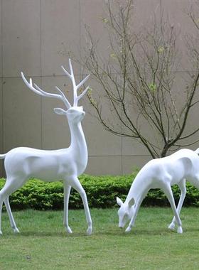 玻璃钢梅花鹿雕塑园林景观装饰品售楼部户外草坪美陈婚庆白鹿摆件