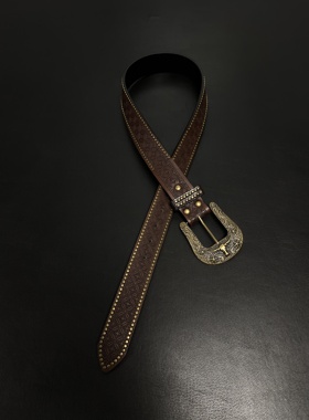 Vintage中古美式西部牛仔复古做旧铆钉小众设计腰带皮带男女款