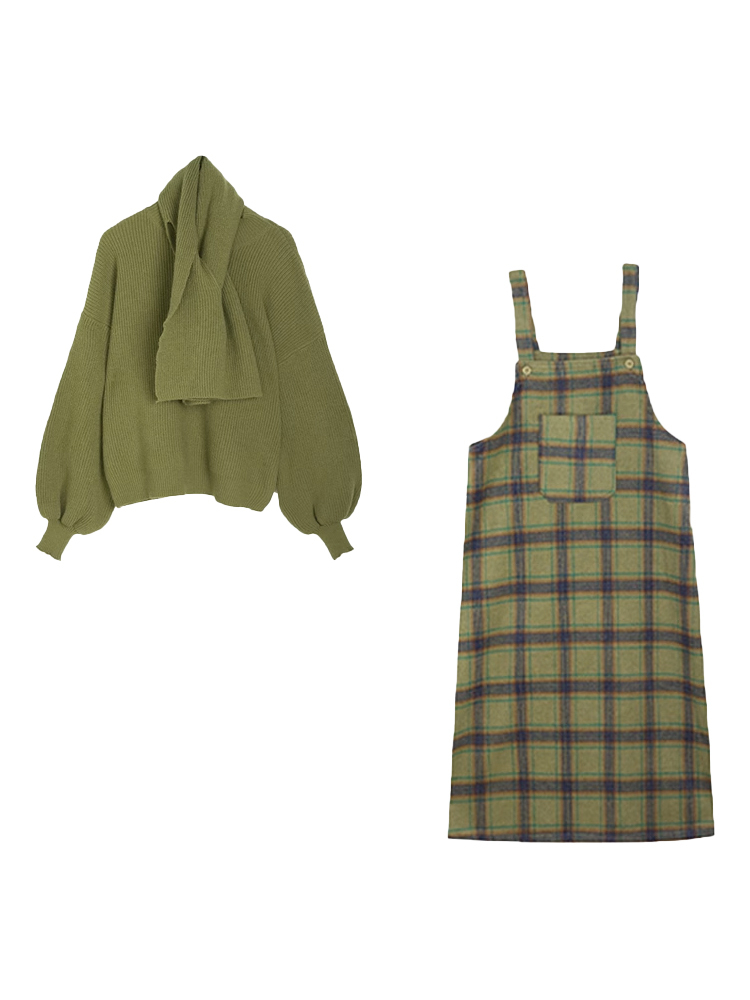小个子法式绿色无袖背带连衣裙子女秋冬季2023新款穿搭一整套长裙