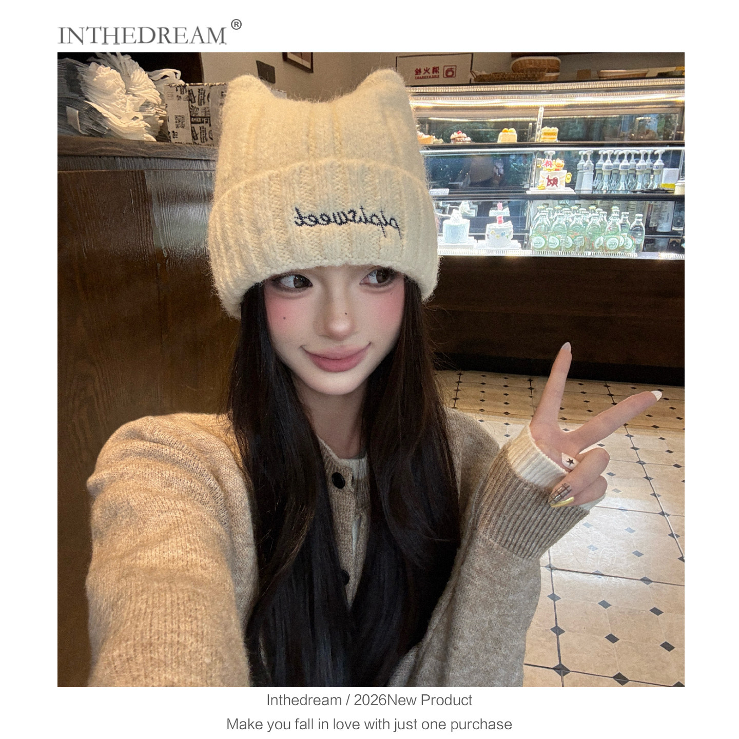 猫耳朵帽子女款秋冬季韩系高级感可爱保暖护耳显脸小针织毛线冷帽,淘宝优惠券,粉丝福利购,淘宝优惠卷