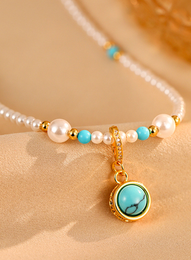 绿松石施家珍珠项链女时尚百搭小众高级感轻奢锁骨链气质个性颈链